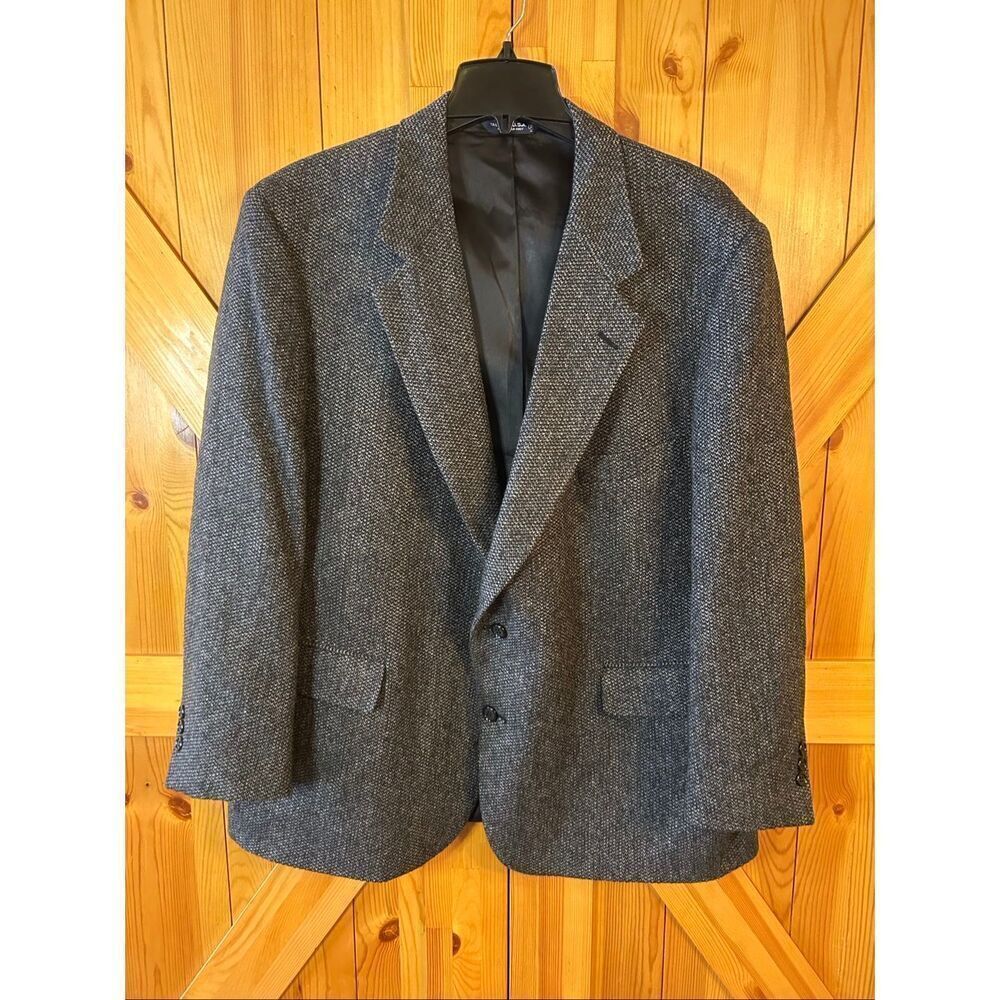 Vintage Palm Beach Lined Wool Blazer Dark Gray Herringbone READ Size 52 (5404)